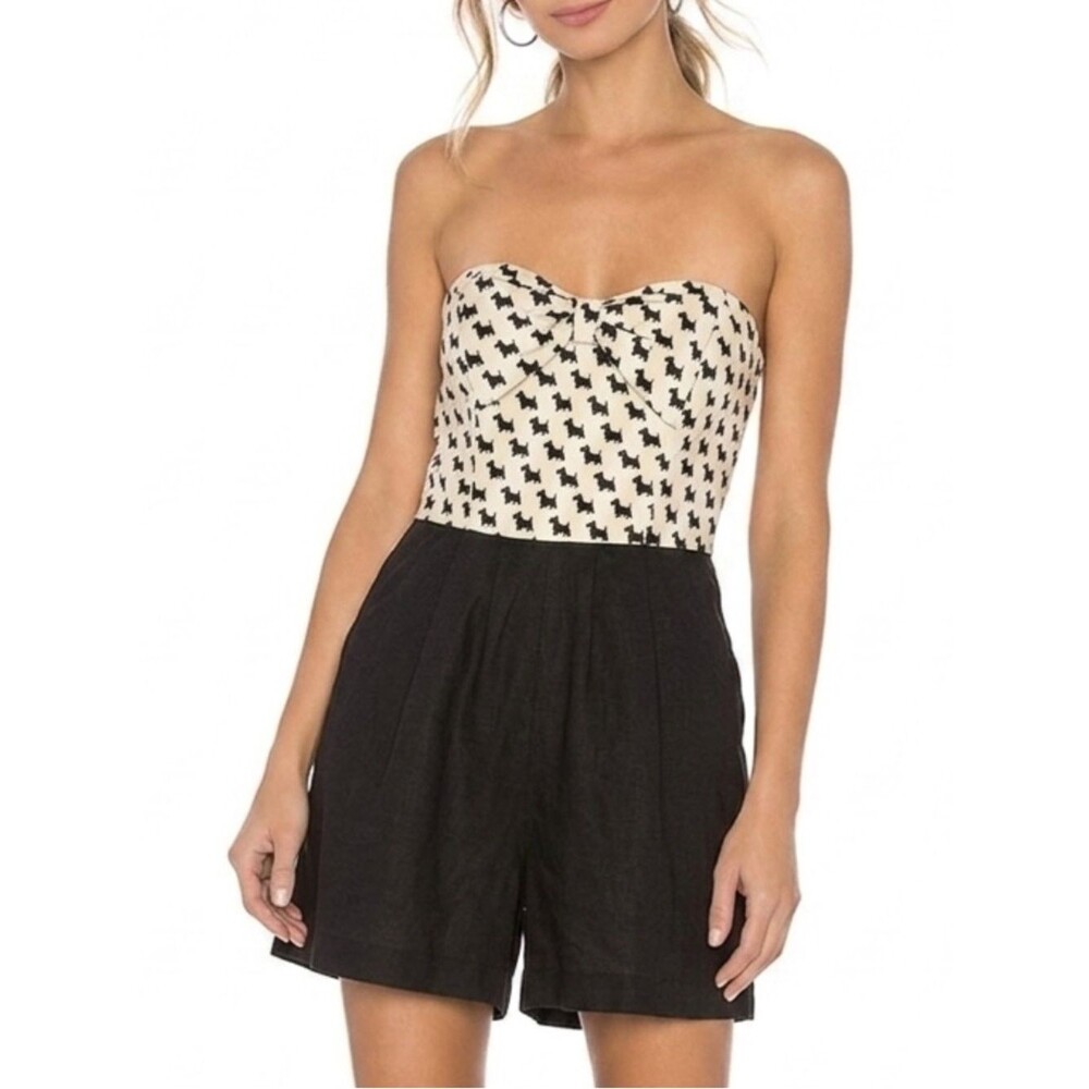 Anthropologie Maeve Scottie Dog Romper Size 4 Strapless Bow Tie Pleated Shorts